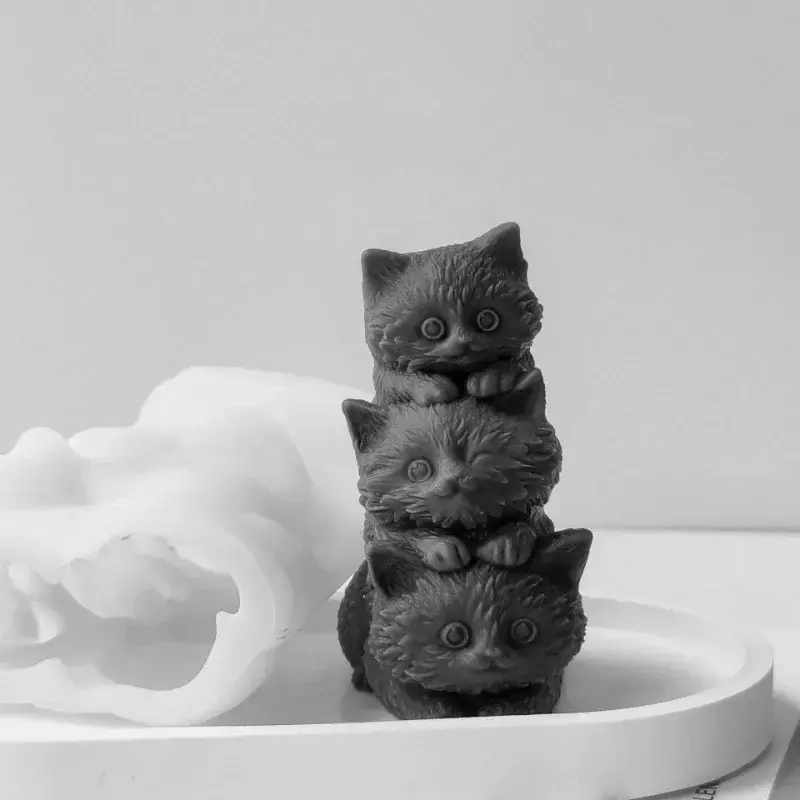 DIY Animal Three Kittens Silicone Mold Stacking Cats Cute Aroma Candle Plaster Ornaments Car Aromatherapy Molds