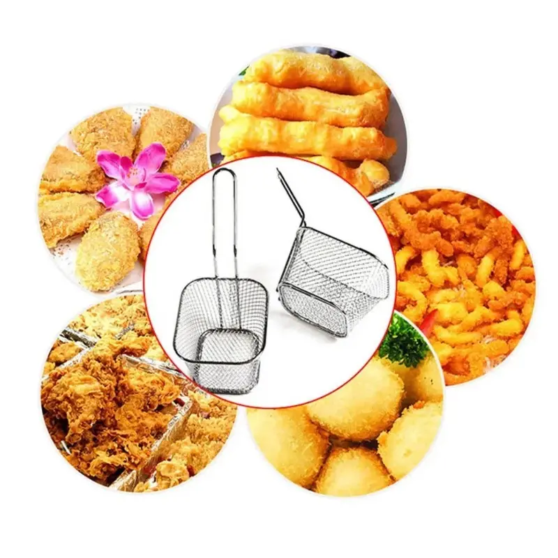Practical Fries Basket Portable Stainless Steel Chip Mini Frying Basket Strainer Fryer Kitchen Cooking Basket Colander Accessory
