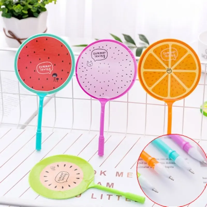 New 1Pcs Unique Ball Pen New Cartoon Cat Fan Shape Ballpoint Pen Student Learning School Supplies Color Random Handheld Fans