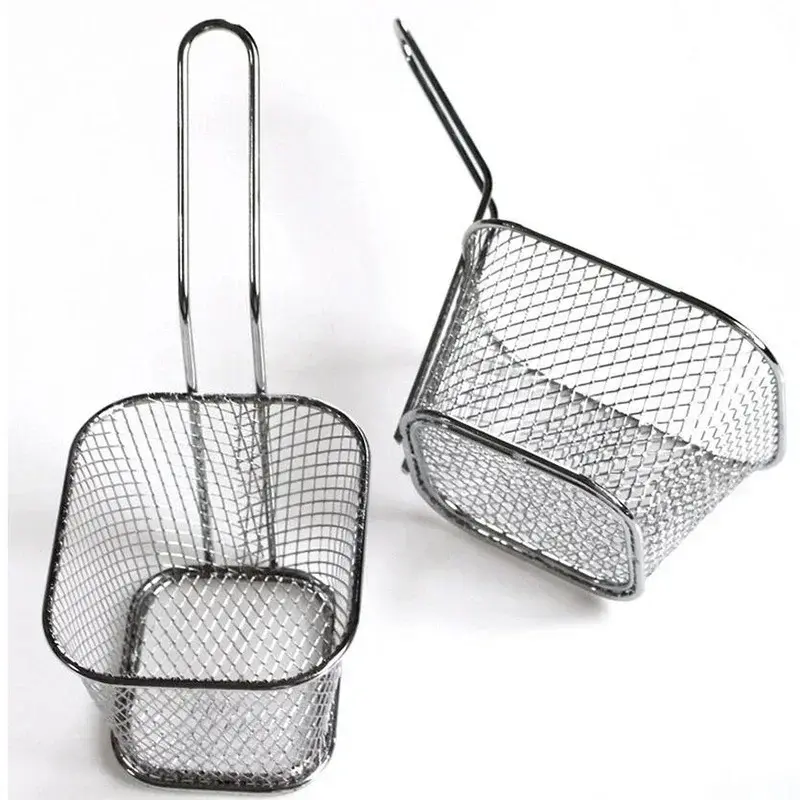Practical Fries Basket Portable Stainless Steel Chip Mini Frying Basket Strainer Fryer Kitchen Cooking Basket Colander Accessory