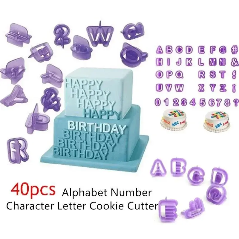New 40 Pcs/1 Set Kitchen Baking Cute Alphabet Number Character Letter Cookie Cutter Fondant Cake Biscuit Baking Mould DIY Handle
