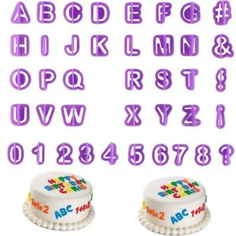 New 40 Pcs/1 Set Kitchen Baking Cute Alphabet Number Character Letter Cookie Cutter Fondant Cake Biscuit Baking Mould DIY Handle