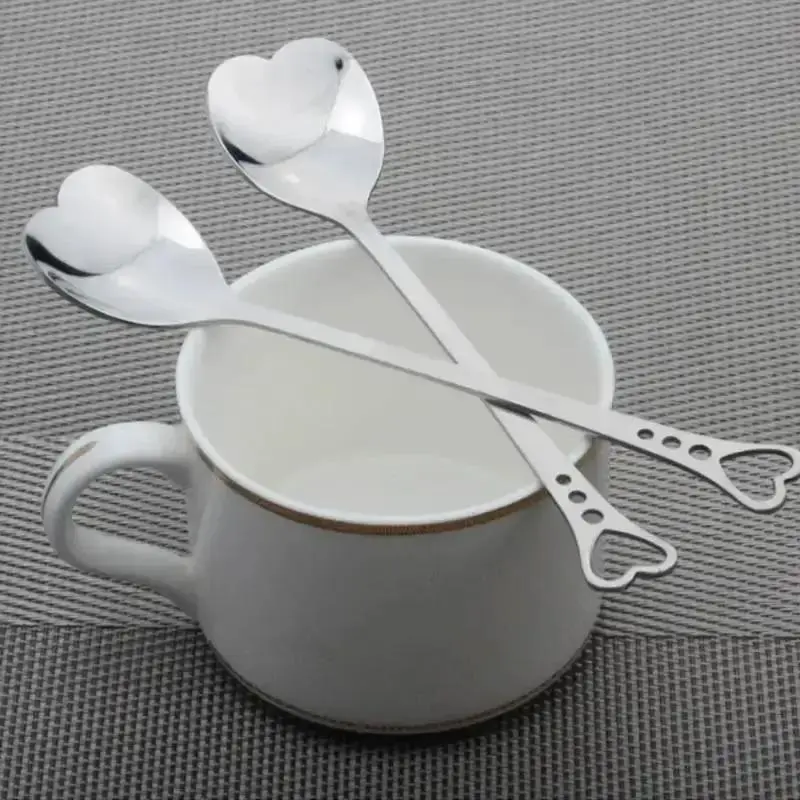 New 2Pcs Heart Shape Stainless Steel Coffee Spoon Dessert Sugar Stirring Ice Cream Yogurt Honey Spoon Kitchen Home Supplies