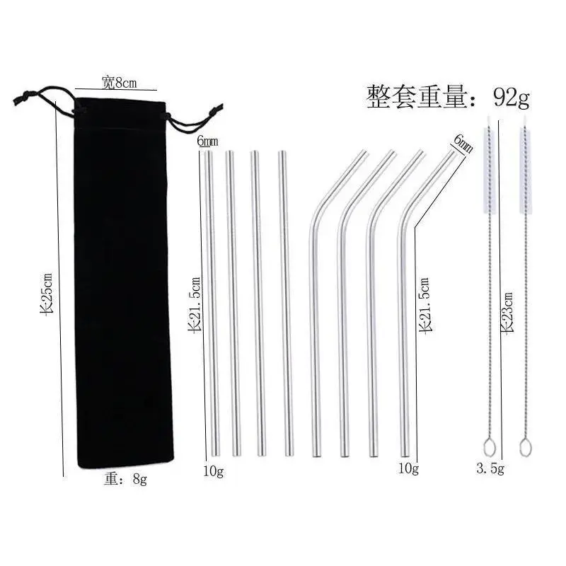 10Pc Rainbow Color Reusable Metal Straws Set with Cleaner Brush 304 Stainless Steel Drinking Straw Drinkware Bar Party Accessory