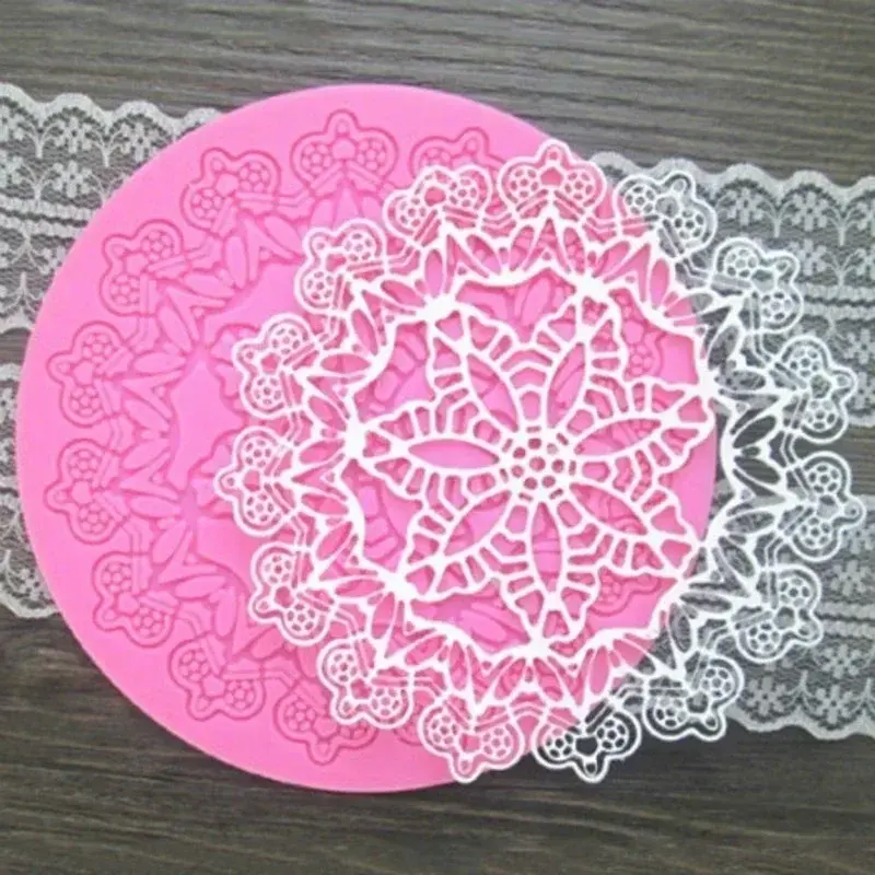 Kitchen Pink Color Baking Molds Tools Silicone Lace Molds Round Crown Shape Cake PP Mat Cake Decor Tools Convenience Small Tools