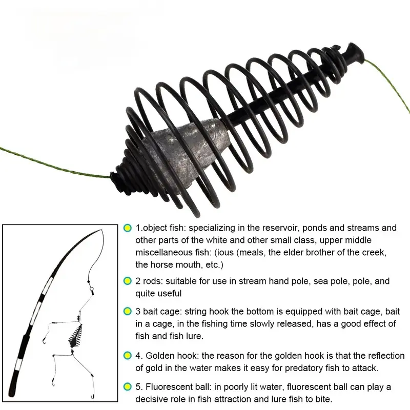 Useful Bait Nest Feeder Suitable Outdoor Fishing Supplies Long Throw Spring Plating Nest Beater String Hook Fishing Tool