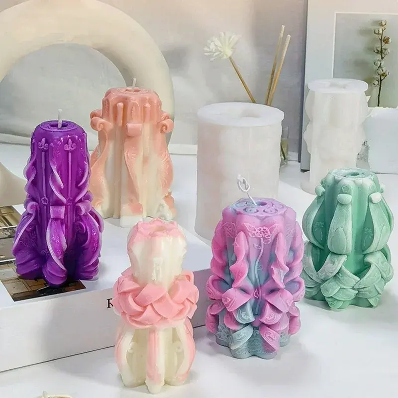 New Creative Carved Silicone Candle Mold For DIY Aromatherapy Candle Plaster Ornaments Soap Epoxy Resin Mould Handicrafts Making
