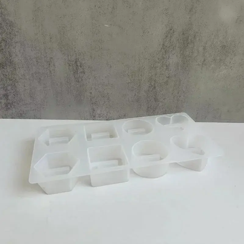 Handmade Molds 8 Holes Ring Holder Crystal Epoxy Resin Mold Round Hexagonal Love Ring Mirror Silicone Mold DIY Ring Display Mold