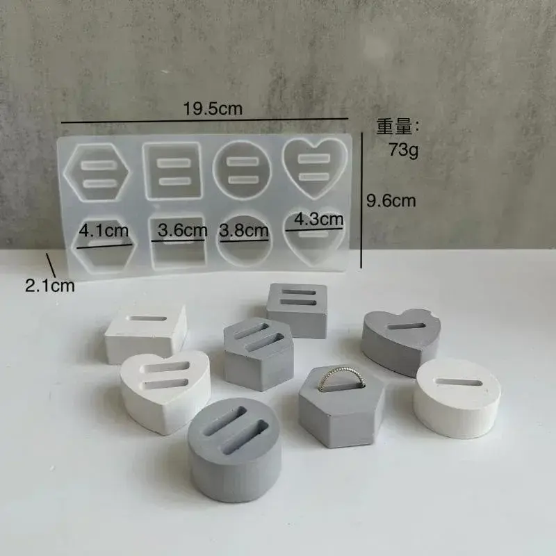 Handmade Molds 8 Holes Ring Holder Crystal Epoxy Resin Mold Round Hexagonal Love Ring Mirror Silicone Mold DIY Ring Display Mold