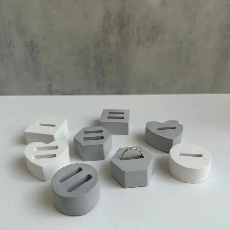 Handmade Molds 8 Holes Ring Holder Crystal Epoxy Resin Mold Round Hexagonal Love Ring Mirror Silicone Mold DIY Ring Display Mold