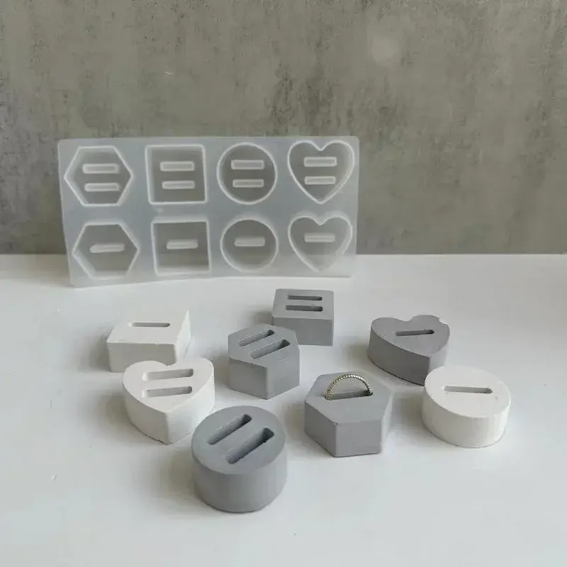 Handmade Molds 8 Holes Ring Holder Crystal Epoxy Resin Mold Round Hexagonal Love Ring Mirror Silicone Mold DIY Ring Display Mold