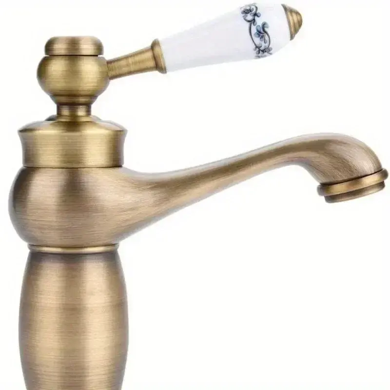 Home Supplies Faucet Retro Bronze Finish Brass Basin Sink Pure Copper Faucet Hot Cold Water Handle Faucet Bathroom Accessories
