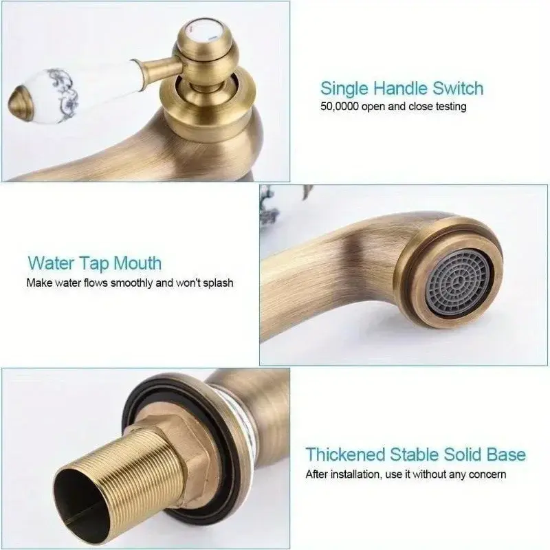 Home Supplies Faucet Retro Bronze Finish Brass Basin Sink Pure Copper Faucet Hot Cold Water Handle Faucet Bathroom Accessories