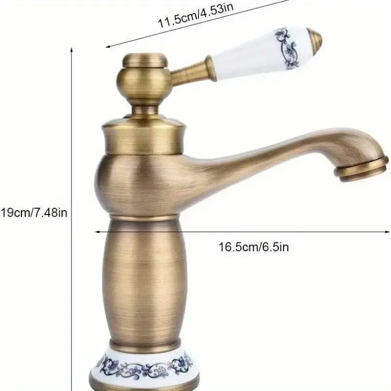 Home Supplies Faucet Retro Bronze Finish Brass Basin Sink Pure Copper Faucet Hot Cold Water Handle Faucet Bathroom Accessories