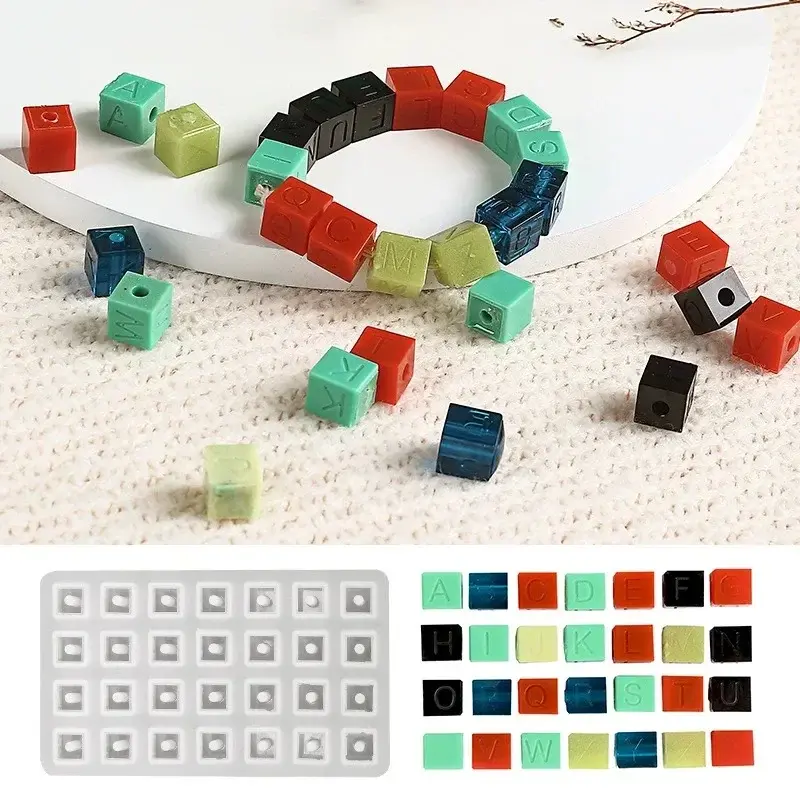 Handmade Jewelry Bead Mold 26 Letter Bead Mold DIY Square Bracelet Silicone Mold Home Gypsum Decoration Ornament Drip Glue Mold