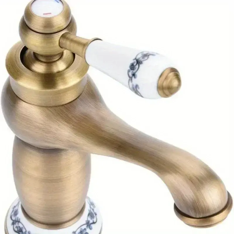 Home Supplies Faucet Retro Bronze Finish Brass Basin Sink Pure Copper Faucet Hot Cold Water Handle Faucet Bathroom Accessories