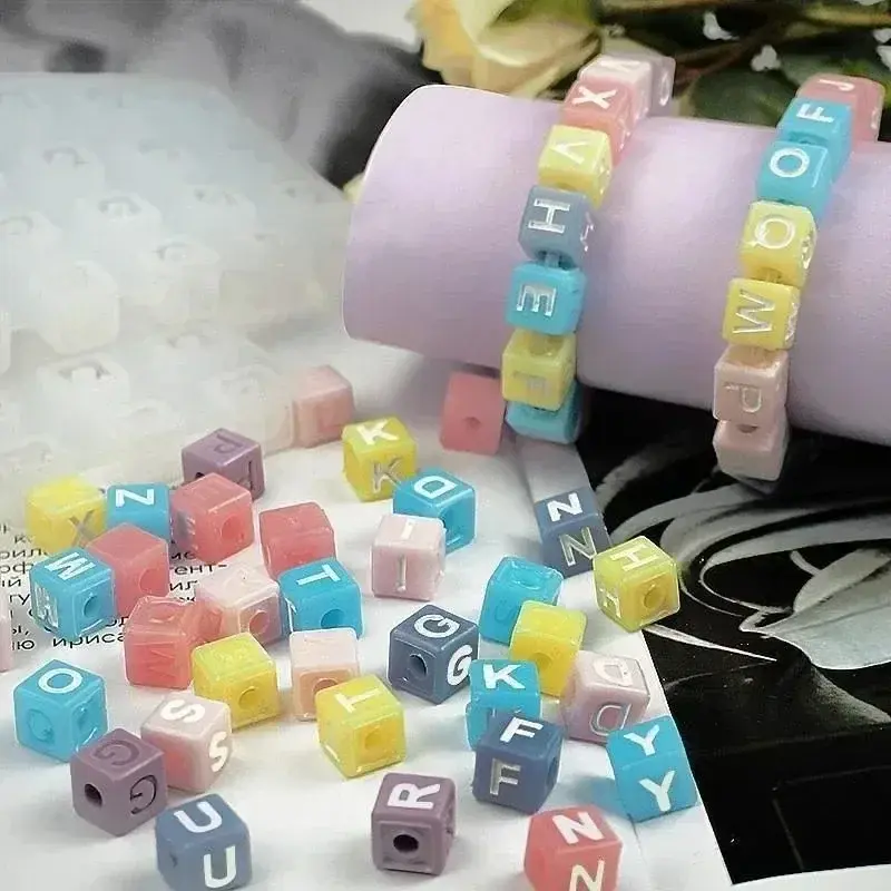 Handmade Jewelry Bead Mold 26 Letter Bead Mold DIY Square Bracelet Silicone Mold Home Gypsum Decoration Ornament Drip Glue Mold
