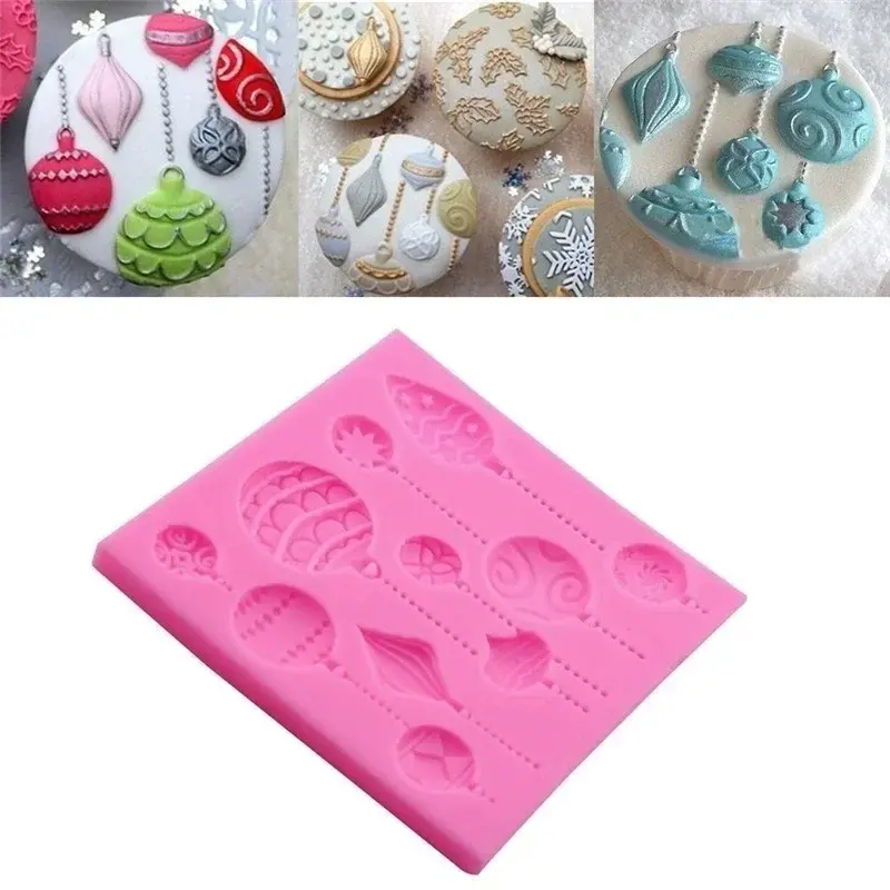 Cake Craft Accessories Christmas Ball Shape Handmade Creative Silicone Mould Christmas Ornament Fondant Cake Mold Emboss Cutter