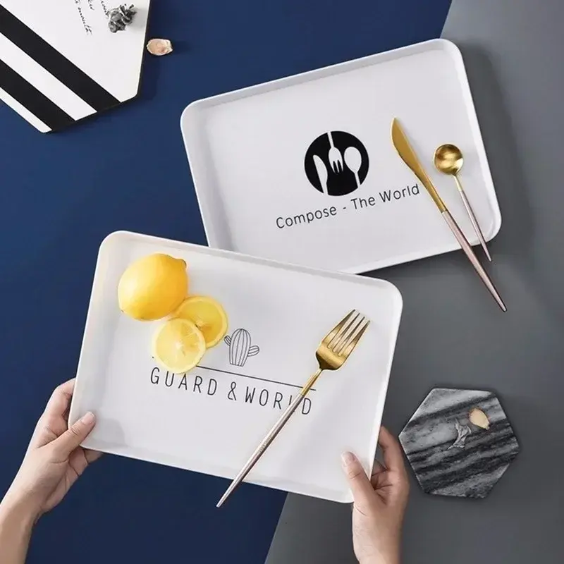 1PCS Practical Plastic Dessert Serving Tray Tea Breakfast Bread Tray Snack Plate Storage Plates Square Accessory Cosmetics Dish