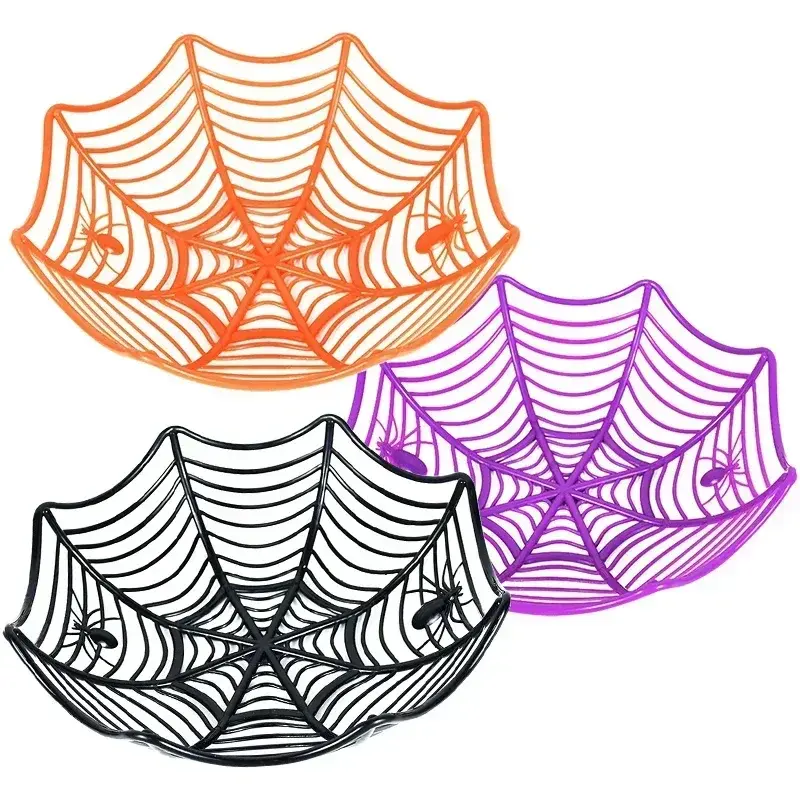 Halloween Spider Web Fruit Plate Drain Basket Festival Atmosphere Cartoon Candy Box Home Decorations Trick Or Treat Supplies