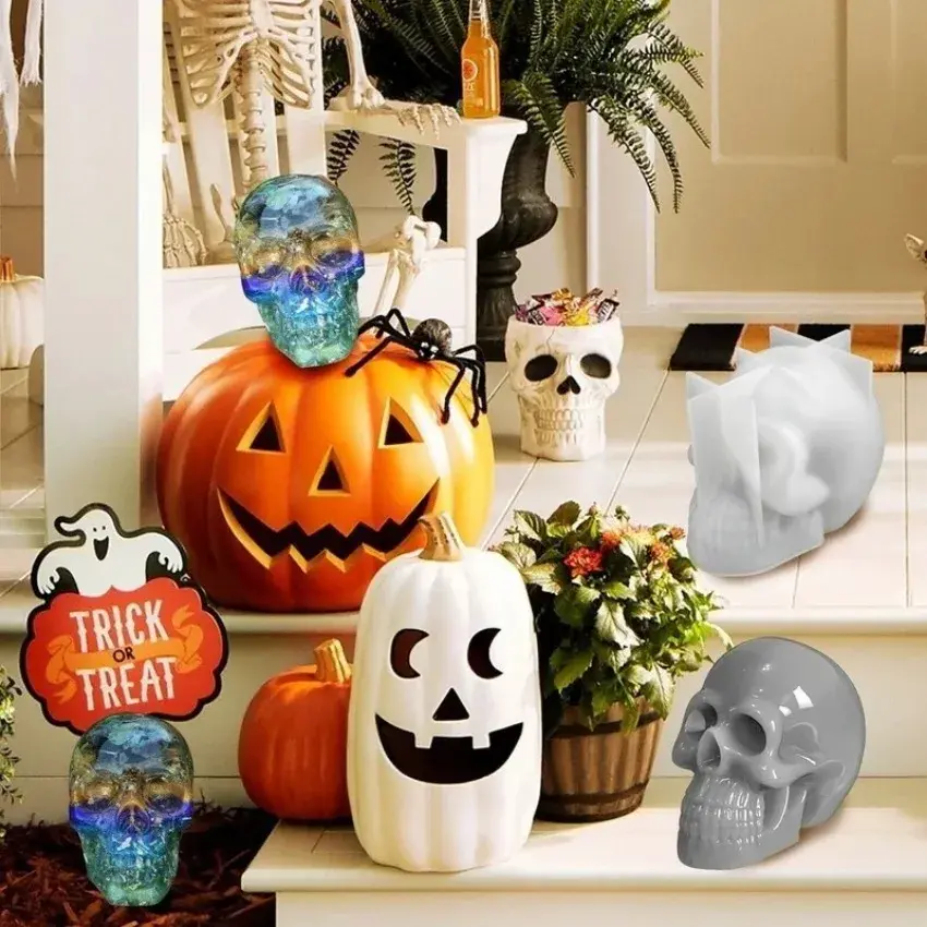 New 1 Pcs DIY Silicone Resin Casting Mold 3D Skull Head Halloween Epoxy Craft Mould Tool Silicone Molds For Resin Home Supplies