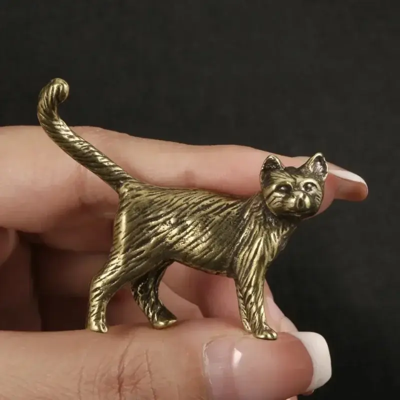 New Cute Craft Accessory Small Animal Figurine Miniature Home Decoration Retro Brass Cartoon Persian Cat Statue Desktop Ornament