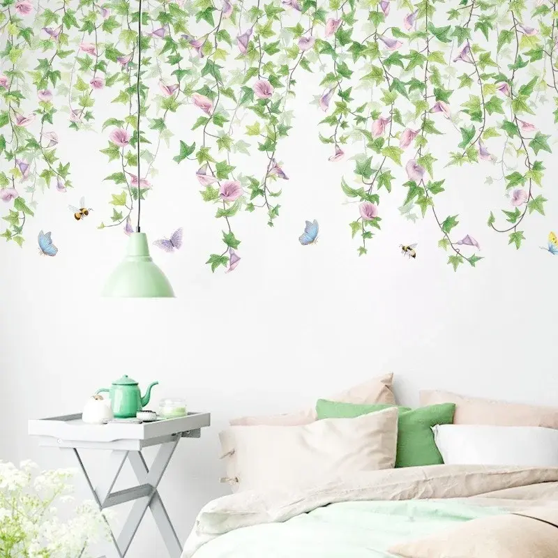 Creative Nature - Inspired Wallpaper: Hanging Vines Morning Glories Flying Insects Suitable Household Living Room Wall Sticker