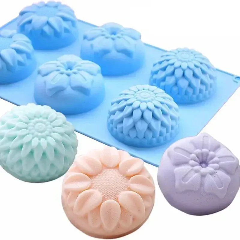 Kitchen Handmade Creative Silicone Molds 6 Holes Molds Flower Shaped Silicone DIY Soap Candle Cake Mold Crafts Accessories