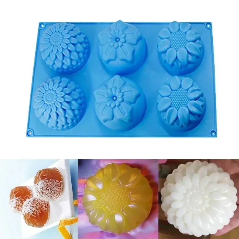 Kitchen Handmade Creative Silicone Molds 6 Holes Molds Flower Shaped Silicone DIY Soap Candle Cake Mold Crafts Accessories