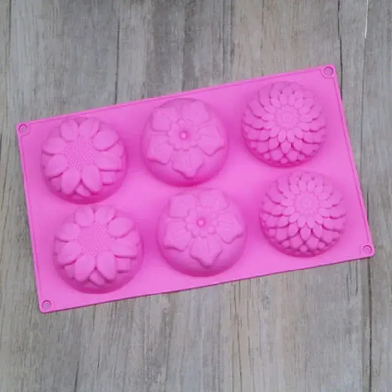 Kitchen Handmade Creative Silicone Molds 6 Holes Molds Flower Shaped Silicone DIY Soap Candle Cake Mold Crafts Accessories