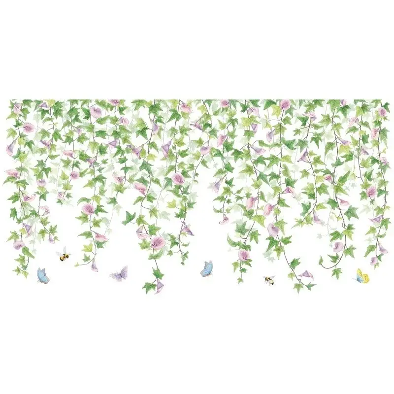 Creative Nature - Inspired Wallpaper: Hanging Vines Morning Glories Flying Insects Suitable Household Living Room Wall Sticker