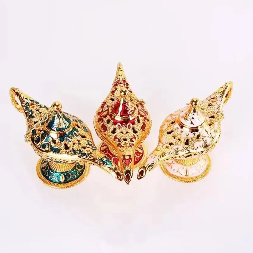 1 Pcs Fashion Luxury Design Mini Metal Ancient Magic Lamp Pretty Art Crafts Wishing Light Ornaments Suit Give Friend Gifts