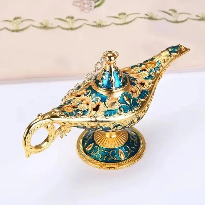 1 Pcs Fashion Luxury Design Mini Metal Ancient Magic Lamp Pretty Art Crafts Wishing Light Ornaments Suit Give Friend Gifts