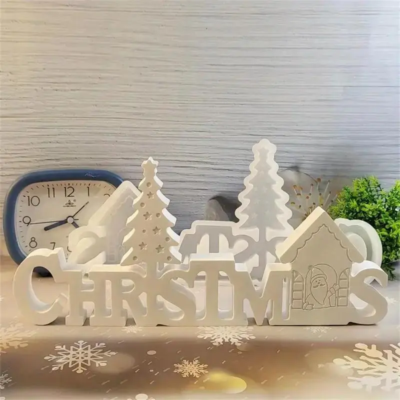 New Christmas English Letter Ornament Decoration Cement Gypsum Mold DIY Silicone Mold Christmas Atmosphere Decoration Wholesale