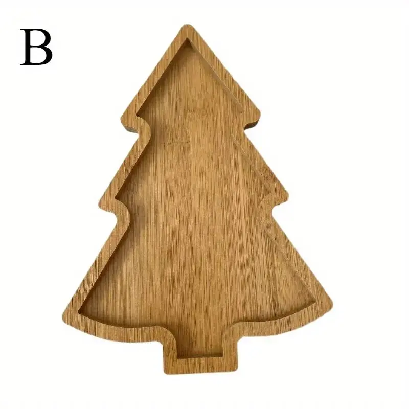 Christmas Tree Wooden Tray Christmas Tableware Dried Fruit Snacks Multi Grid Wooden Plates Home Fruit Plates Fast Food Plates