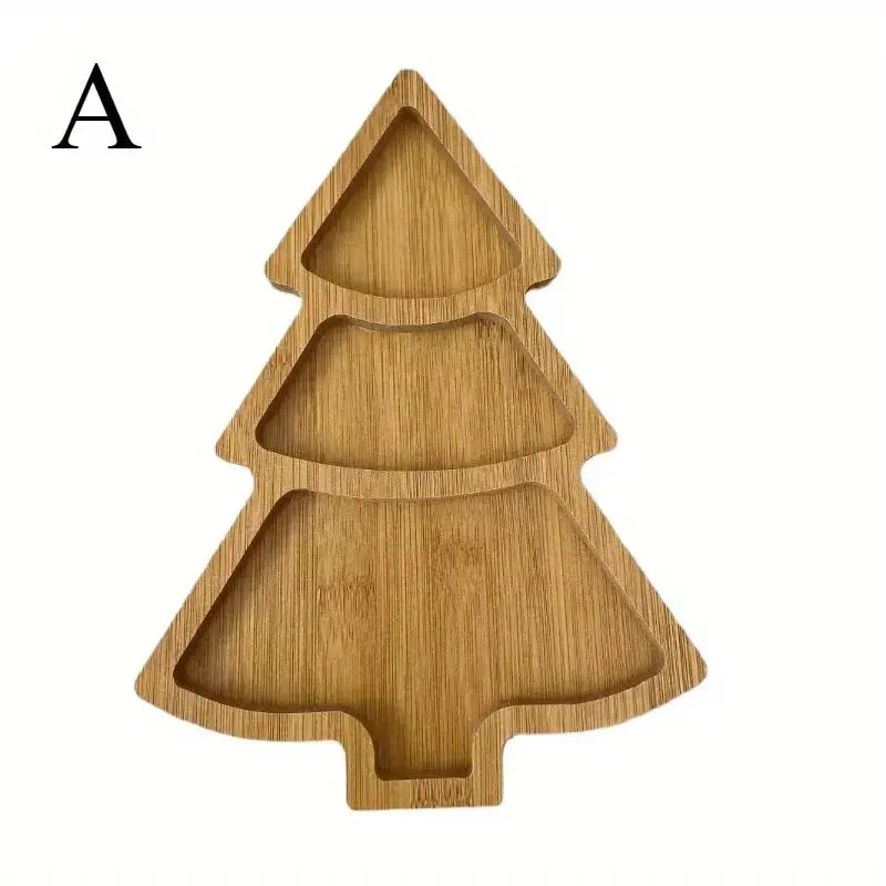Christmas Tree Wooden Tray Christmas Tableware Dried Fruit Snacks Multi Grid Wooden Plates Home Fruit Plates Fast Food Plates