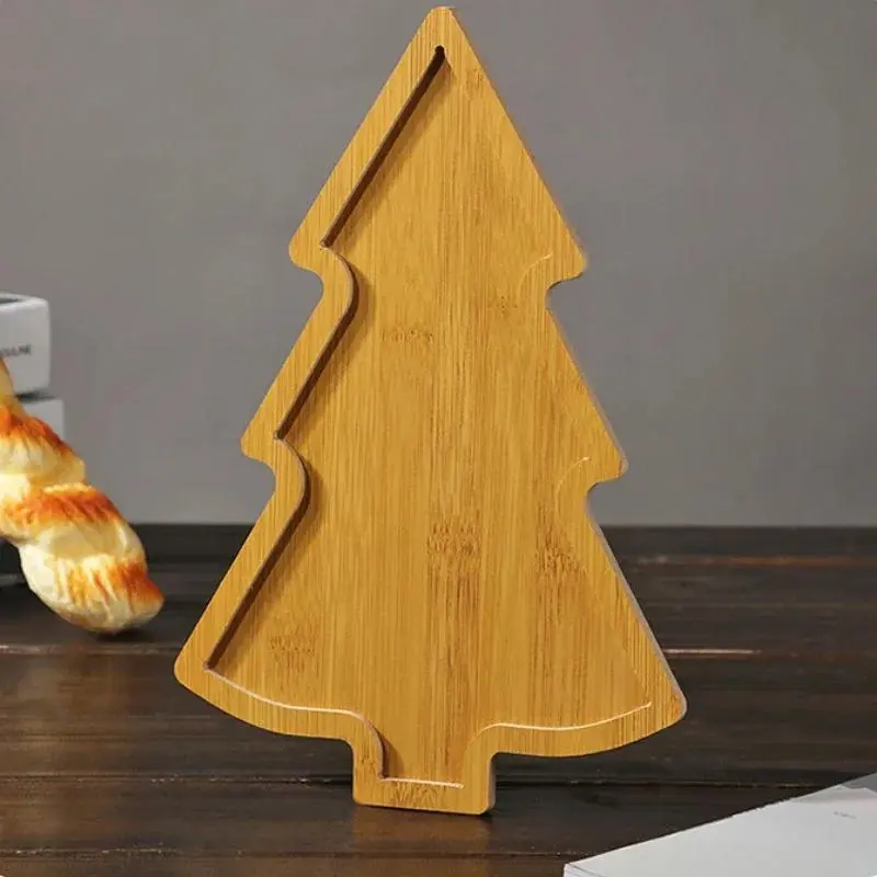 Christmas Tree Wooden Tray Christmas Tableware Dried Fruit Snacks Multi Grid Wooden Plates Home Fruit Plates Fast Food Plates