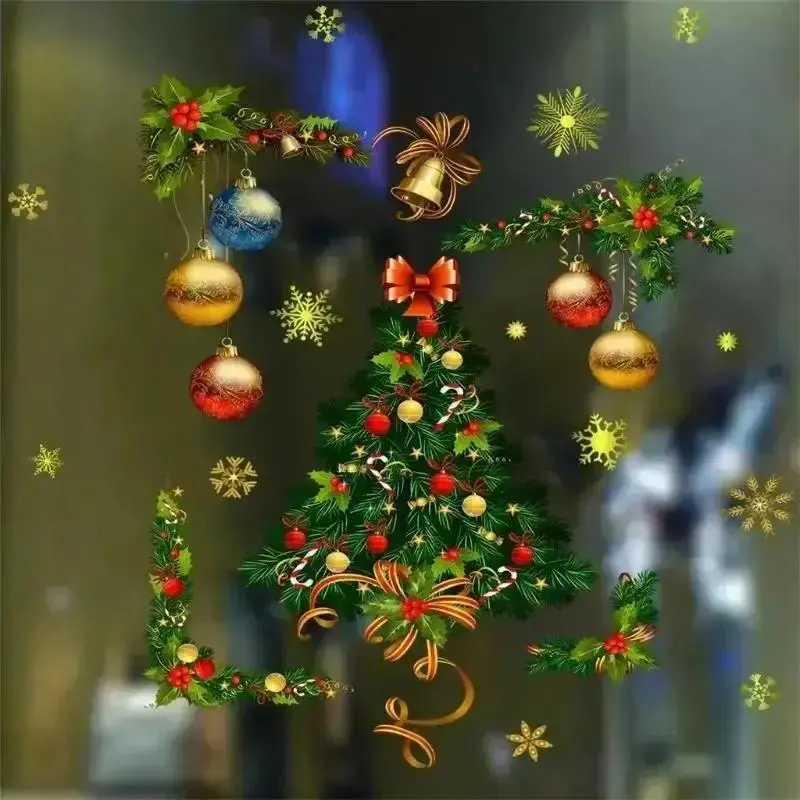 Christmas Style Home Glass Wall Stickers Window Glass Festival Decals New Year Christmas Decoration Wall Stickers Accessories