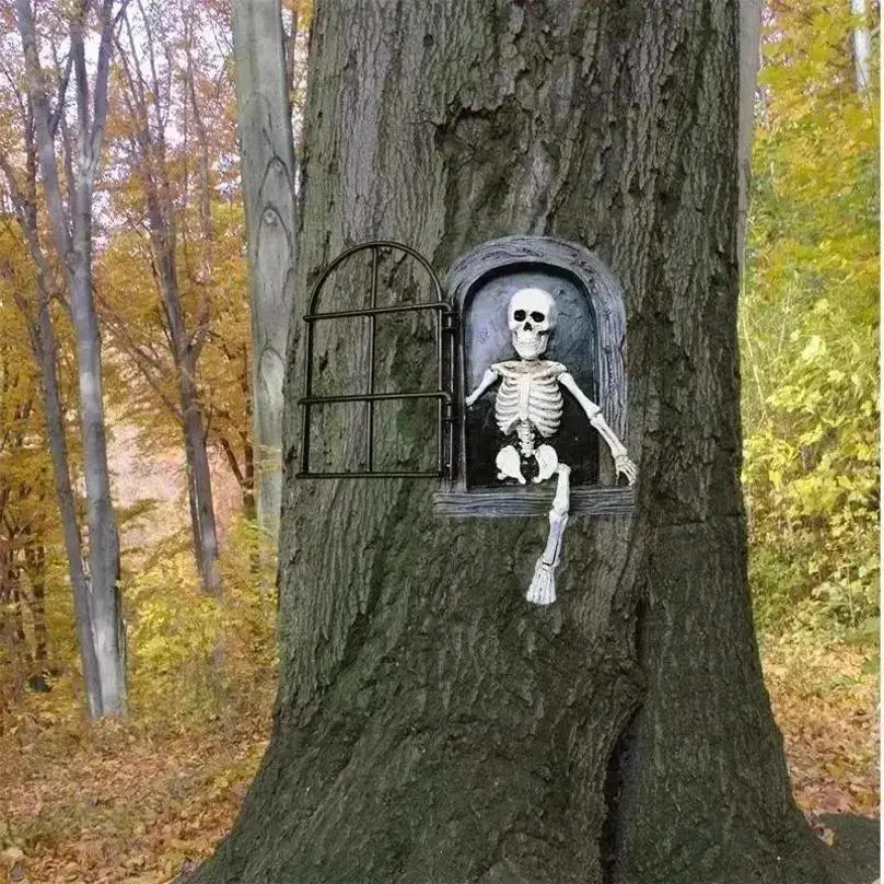 1 Pcs Halloween Garden Trees Outdoor Decoration Window Skeleton People Horror Sculpture Resin Hanger Crafts Garden Accessories