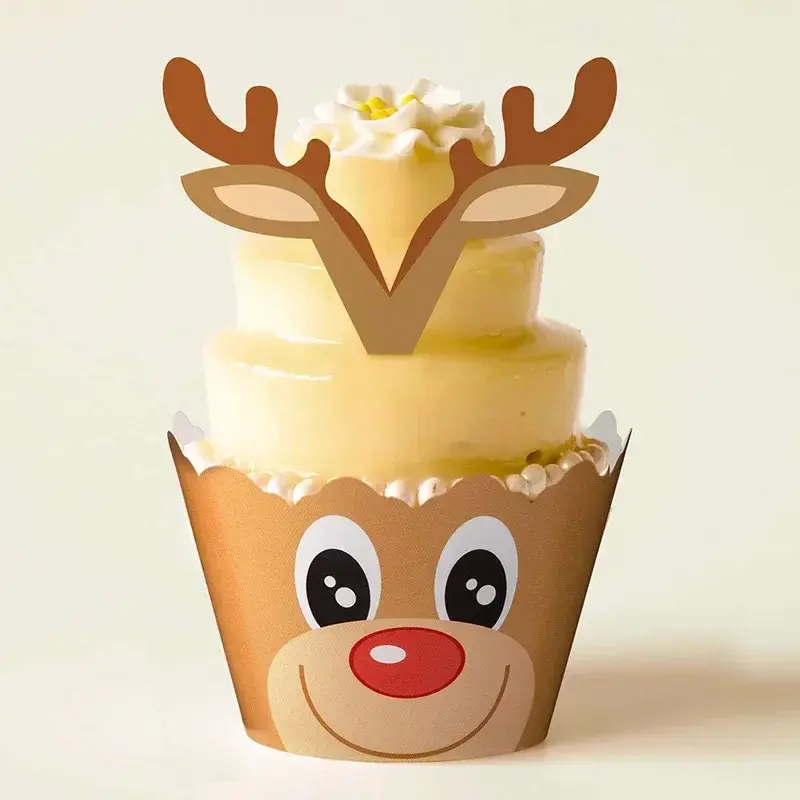 Hot Sale New 24/48pcs Christmas Paper Cupcake Wrapper Christmas New Year Birthday Party Cake Decor Tools Santa Claus Cake Topper