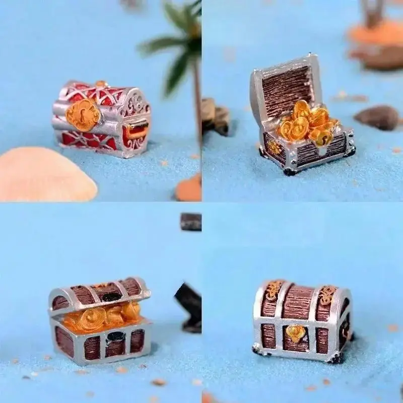 New For Home Garden Decoration Golden Treasure Box Decoration Non-toxic Resin Treasure Box Mini Fish Tank Ornaments Aquarium