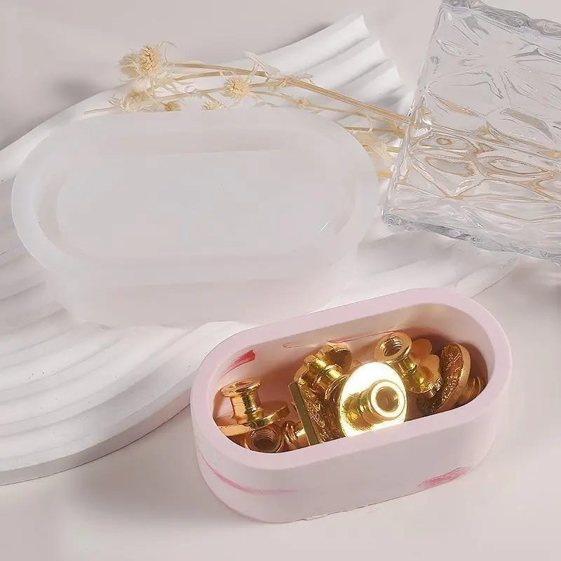 Handmade DIY Oval Candle Jar Silicone Molds Cement Plaster Mini Pot Concrete Wax Box Candle Tray Injection Mould Home Decoration
