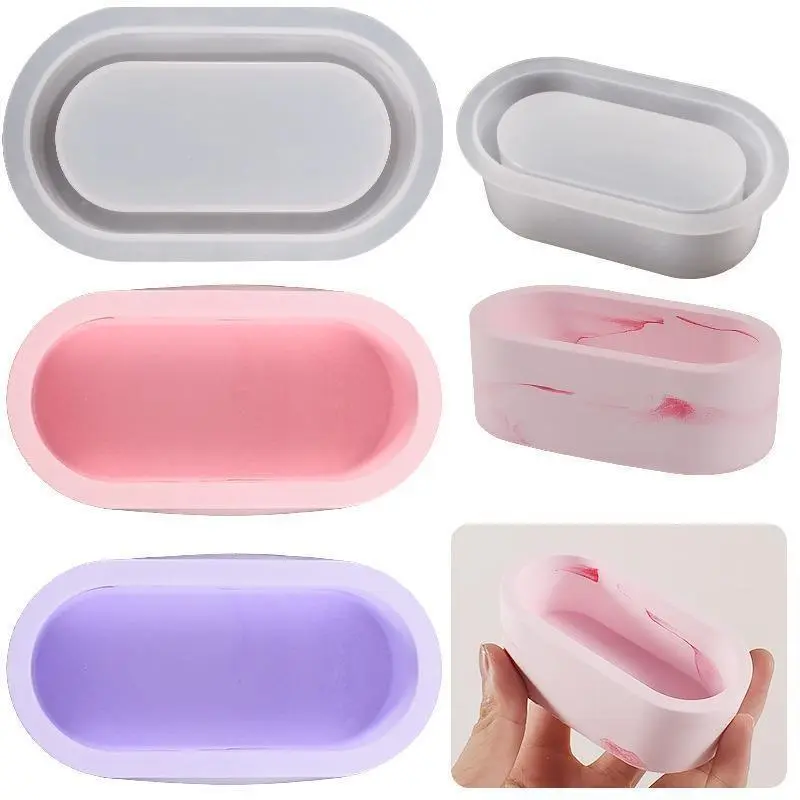 Handmade DIY Oval Candle Jar Silicone Molds Cement Plaster Mini Pot Concrete Wax Box Candle Tray Injection Mould Home Decoration