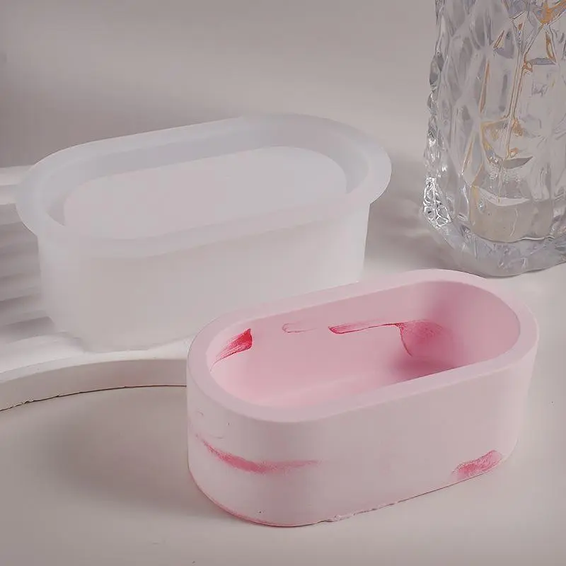 Handmade DIY Oval Candle Jar Silicone Molds Cement Plaster Mini Pot Concrete Wax Box Candle Tray Injection Mould Home Decoration