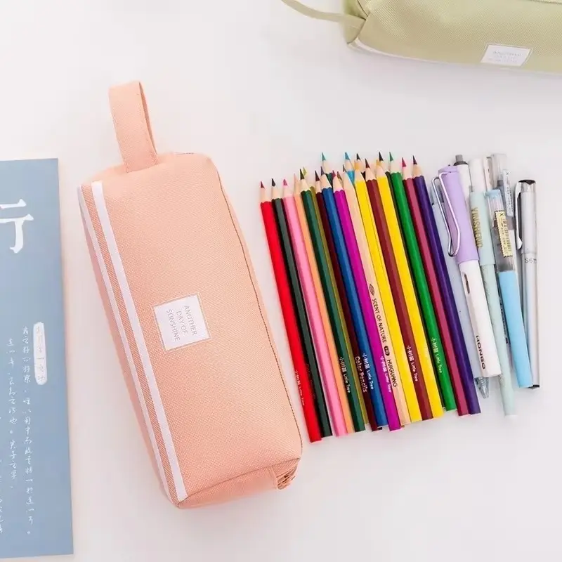 Concise Design Solid Large Capacity Pen Pencil Bag Storage Case Makeup Pouch Lovely Office School Stationery Education Supplies