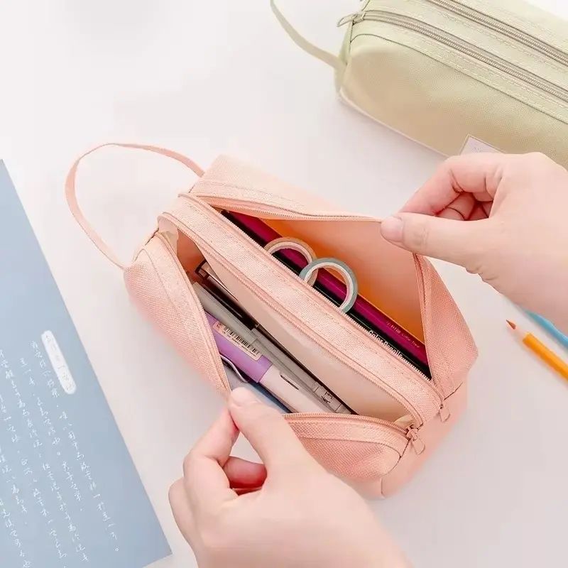 Concise Design Solid Large Capacity Pen Pencil Bag Storage Case Makeup Pouch Lovely Office School Stationery Education Supplies