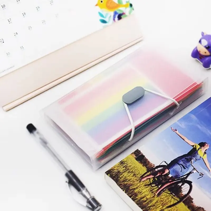 Grids Mini Organ Bag Rainbow Inner Page Large Capacity File Folder Data Storage Organizer School Office Education Supplies