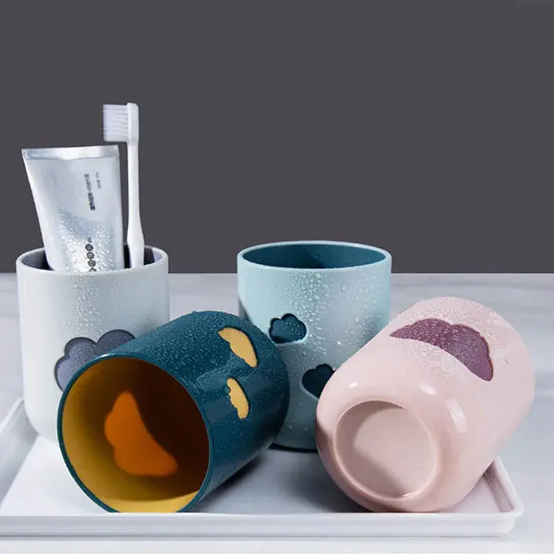 New 1Pcs Cloud Pattern Toothbrush Cup Big Mouth Couples Cups Plastic Wash Tooth Mug Bathroom Supplies Household Daily Tools