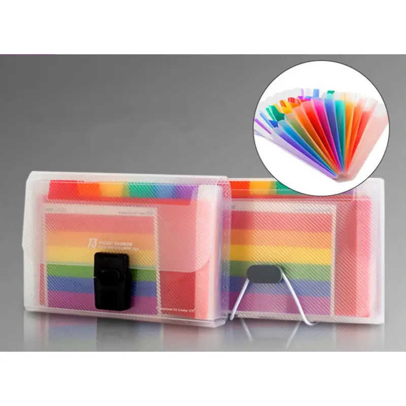 Grids Mini Organ Bag Rainbow Inner Page Large Capacity File Folder Data Storage Organizer School Office Education Supplies