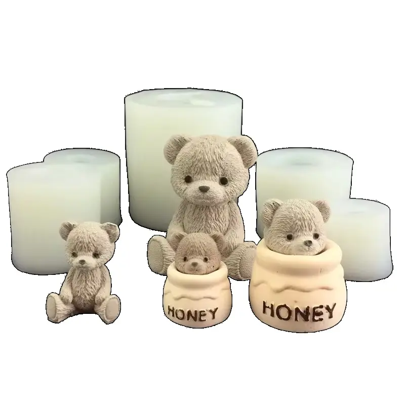 Cute small Bear Honey Jar Silicone Candle Mold Cake Baking Mold Aromatherapy Cream Dropping Mold Home Candle Mold Supplies